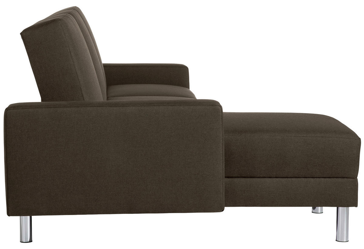 ECKSCHLAFSOFA inkl. Hocker in Braun Textil   - Chromfarben/Braun, Konventionell, Textil/Metall (152/230cm) - Max Winzer