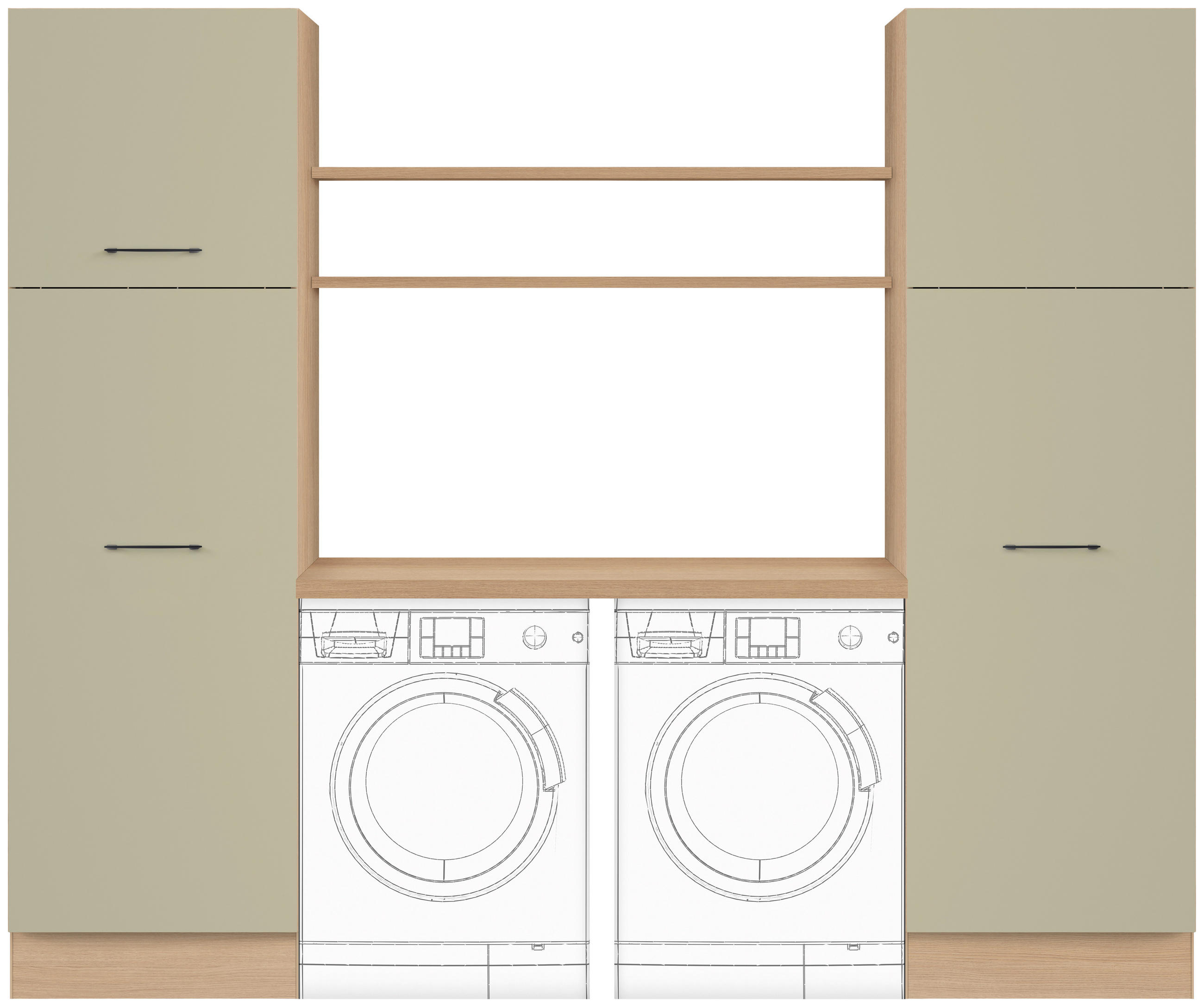 HAUSWIRTSCHAFTSRAUM Eichefarben, Salbeigrün  - Eichefarben/Salbeigrün, Basics, Holzwerkstoff (245cm) - Impuls