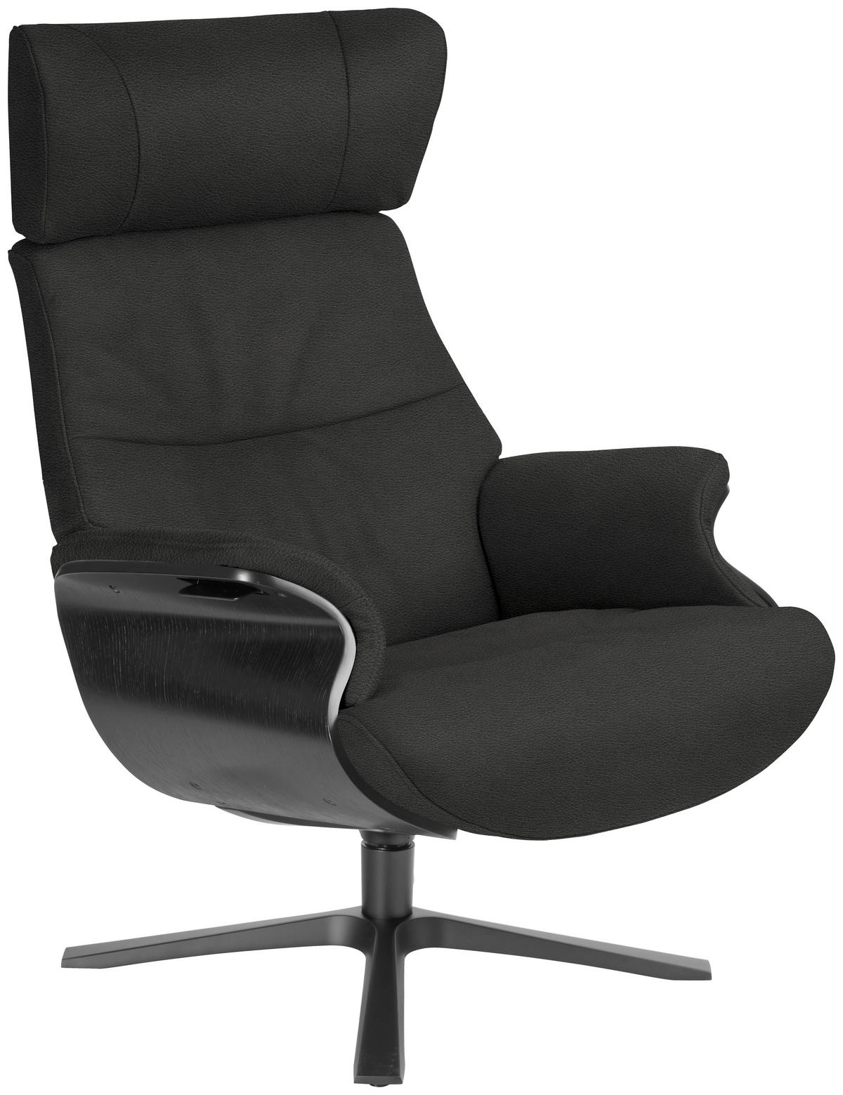 RELAXSESSEL in Holz, Leder Schwarz, Dunkelgrau  - Dunkelgrau/Schwarz, Design, Leder/Holz (79/111/83cm) - Conform