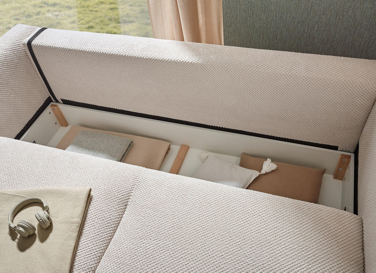 SCHLAFSOFA Mikrovelours Beige  - Beige/Schwarz, KONVENTIONELL, Kunststoff/Textil (237/94/117cm) - MID.YOU
