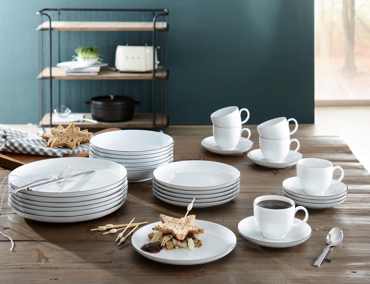 KOMBINOVANÝ SERVIS, 30-dielne, porcelán - čierna/biela, Basics, keramika - Seltmann Weiden
