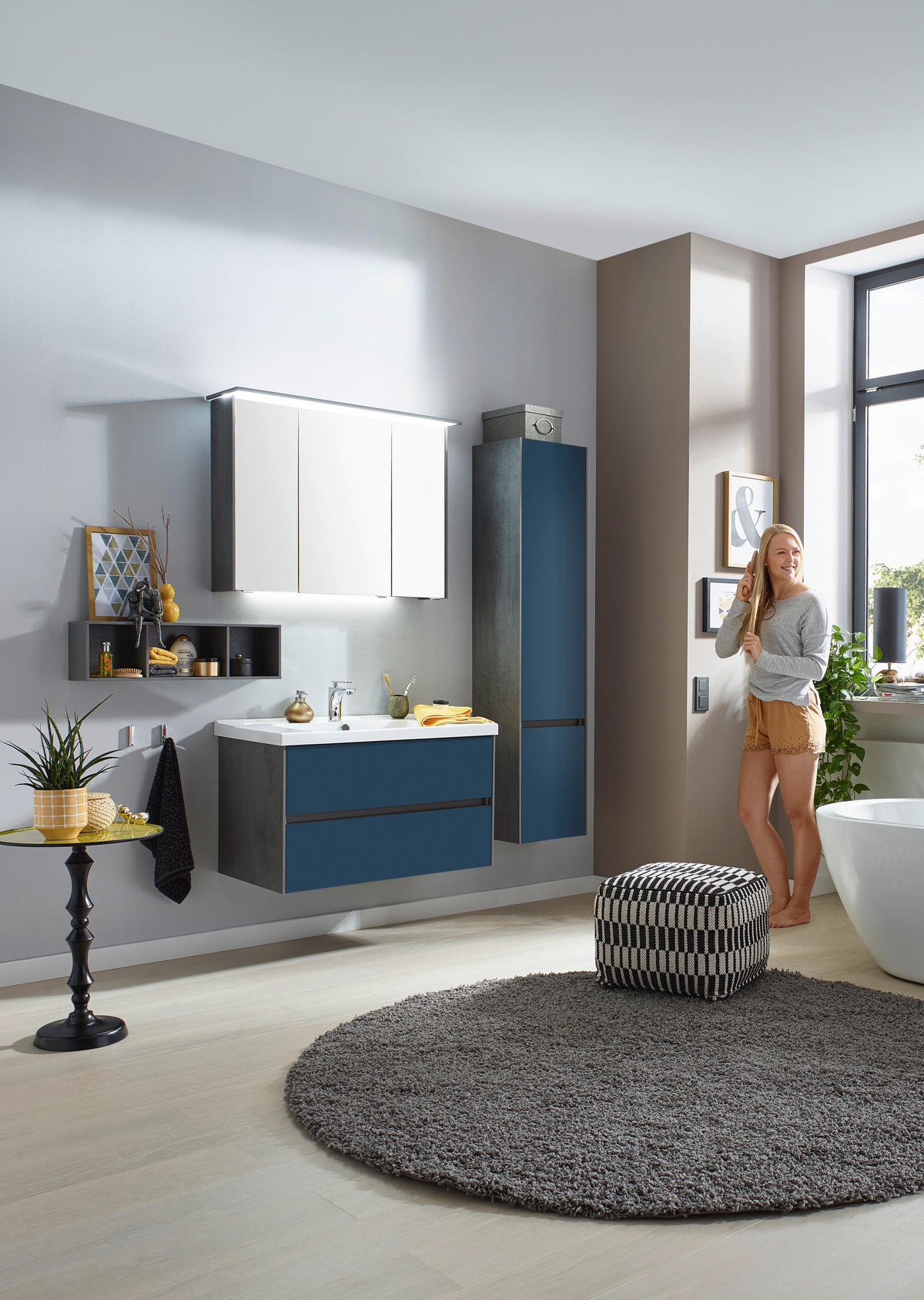 BADEZIMMER  in 92 cm  - Blau/Dunkelgrau, KONVENTIONELL, Glas/Keramik (92cm) - Dieter Knoll