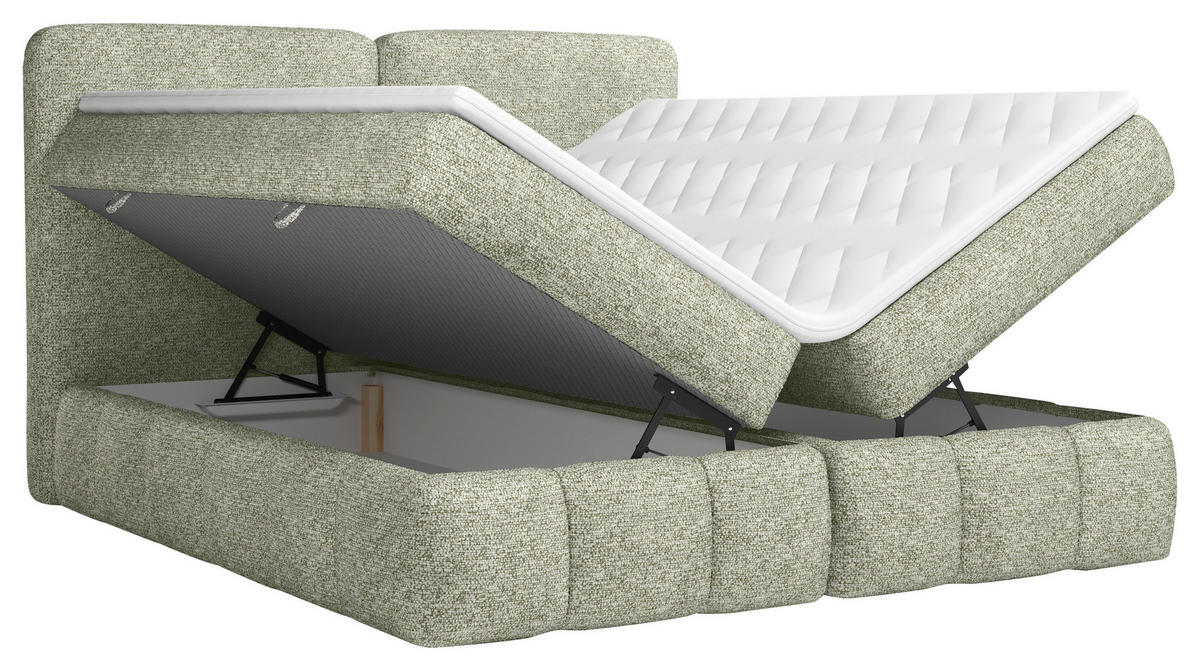 BOXBETT 140/200 cm,  in Salbeigrün, Bettkasten, Topper, Matratzen, H3 = fest  - Salbeigrün/Schwarz, KONVENTIONELL, Kunststoff/Textil (140/200cm) - Carryhome