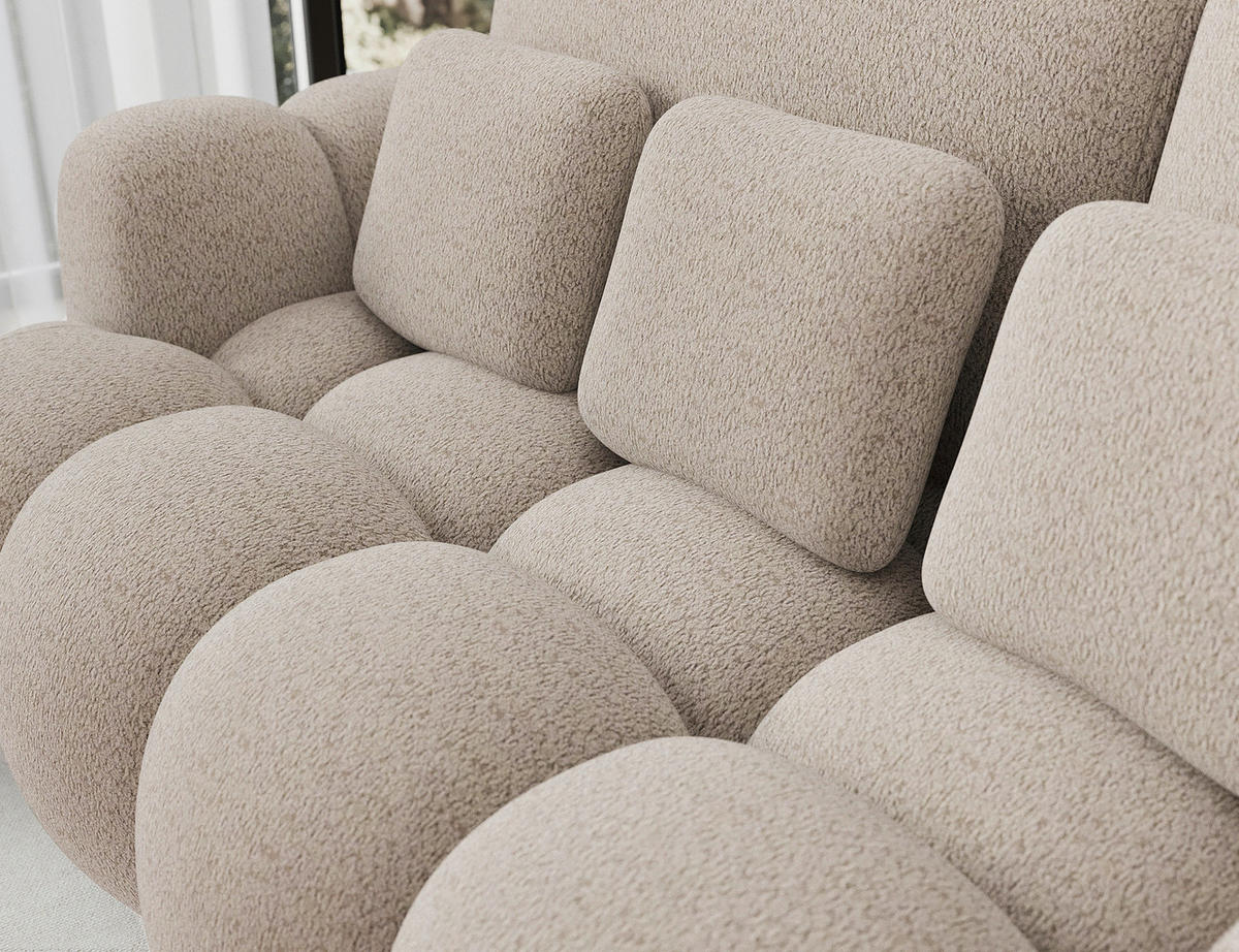 SCHLAFSOFA Bouclé Beige  - Beige/Schwarz, Design, Kunststoff/Textil (256/105/119cm) - MID.YOU