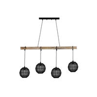 HÄNGELEUCHTE 100/20/140 cm    - Schwarz/Naturfarben, Basics, Holz/Metall (100/20/140cm) - Globo