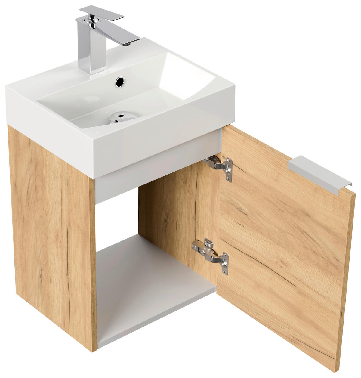 GÄSTEBAD - Eichefarben/Silberfarben, MODERN, Holzwerkstoff/Stein (40cm) - MID.YOU