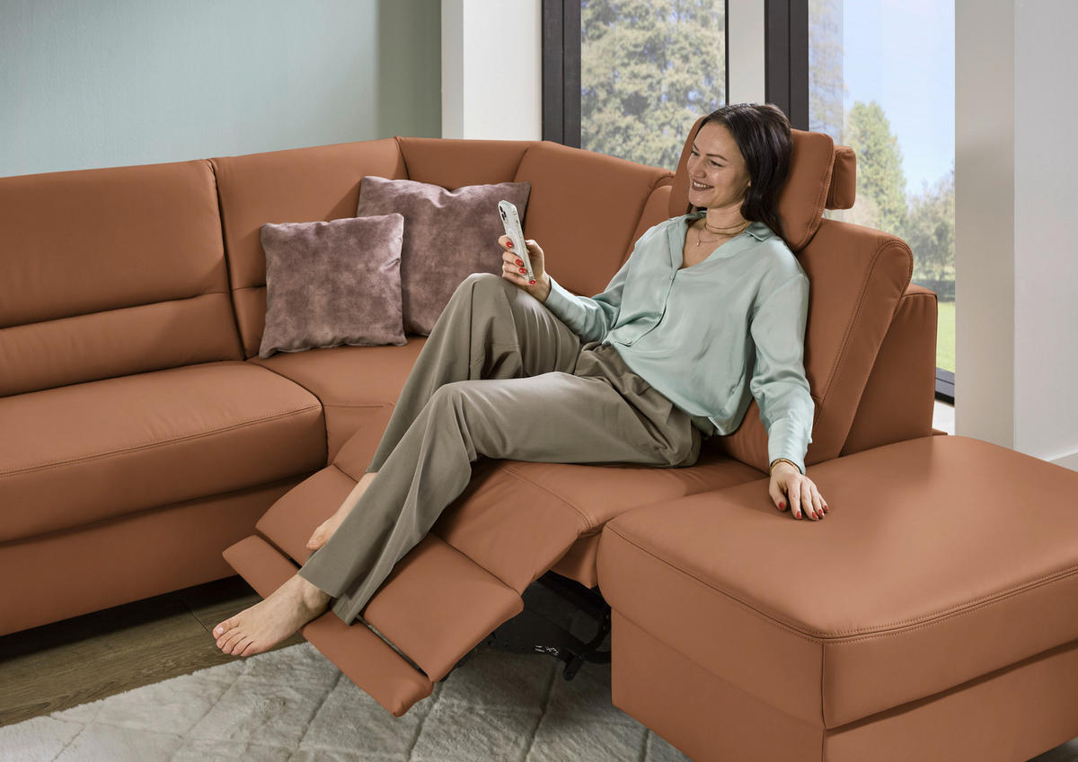 ECKSOFA  in Echtleder Cognac  290/249 cm  - Cognac/Schwarz, KONVENTIONELL, Leder/Metall (290/249cm) - Beldomo Premium