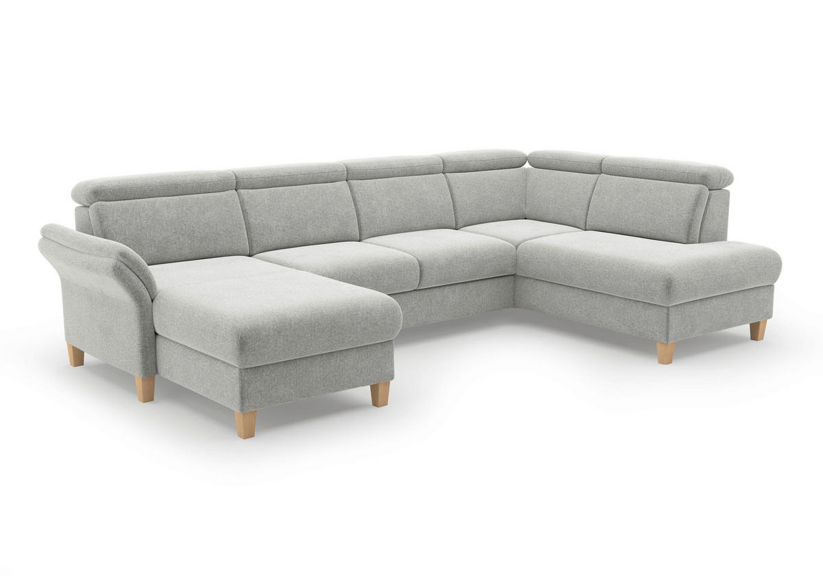 WOHNLANDSCHAFT GLENDALE E Hellgrau Flachgewebe  - Eichefarben/Hellgrau, KONVENTIONELL, Holz/Textil (166/321/193cm) - Sit & More