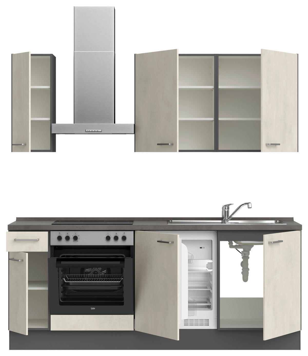 BUCĂTĂRIE FĂRĂ ELECTROCASNICE  - ardeziu/alb, Modern, metal/material pe bază de lemn (210cm) - Nobilia
