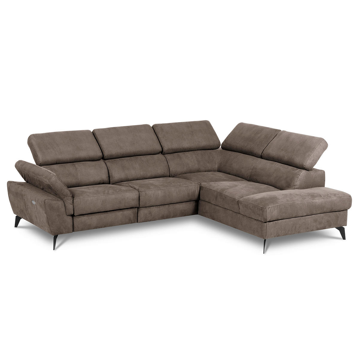 ECKSOFA SONO in Lederlook Braun Bettkasten, Armteilverstellung, Kopfteilverstellung  265/210 cm  - Schwarz/Braun, Design, Textil/Metall (265/210cm) - Livetastic