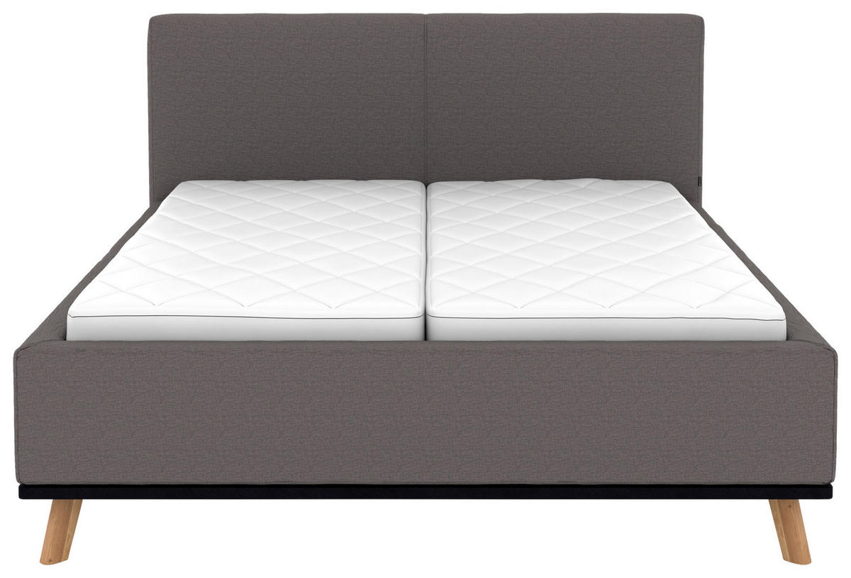 POLSTERBETT Matratze, Lattenrost, Bettkasten 180/200 cm  in Graubraun  - Eichefarben/Graubraun, Design, Holz/Textil (180/200cm) - Musterring