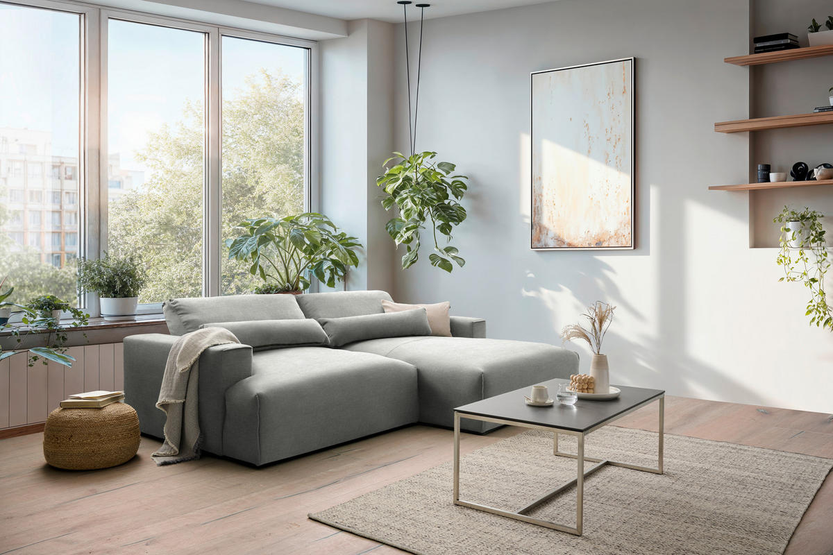 ECKSOFA Felicia in Struktur Greige  267/187 cm  - Greige/Schwarz, Design, Kunststoff/Textil (267/187cm) - Stylife