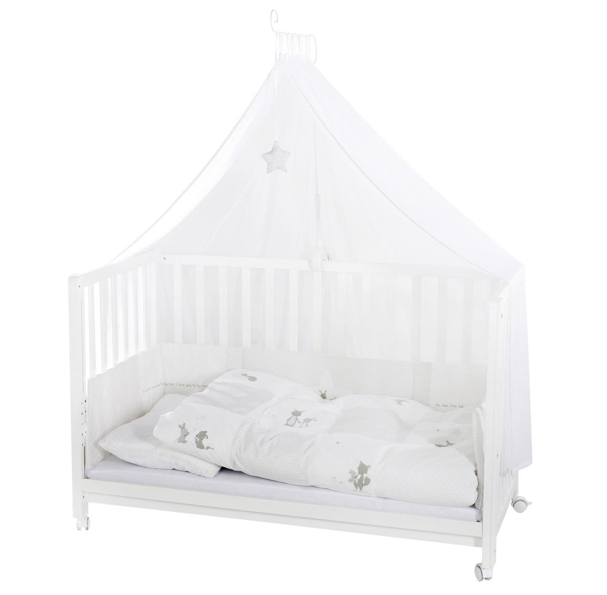BEISTELLBETT roba Fox & Bunny  - Weiß/Grau, Basics, Holzwerkstoff/Textil (126/157/66cm) - Roba