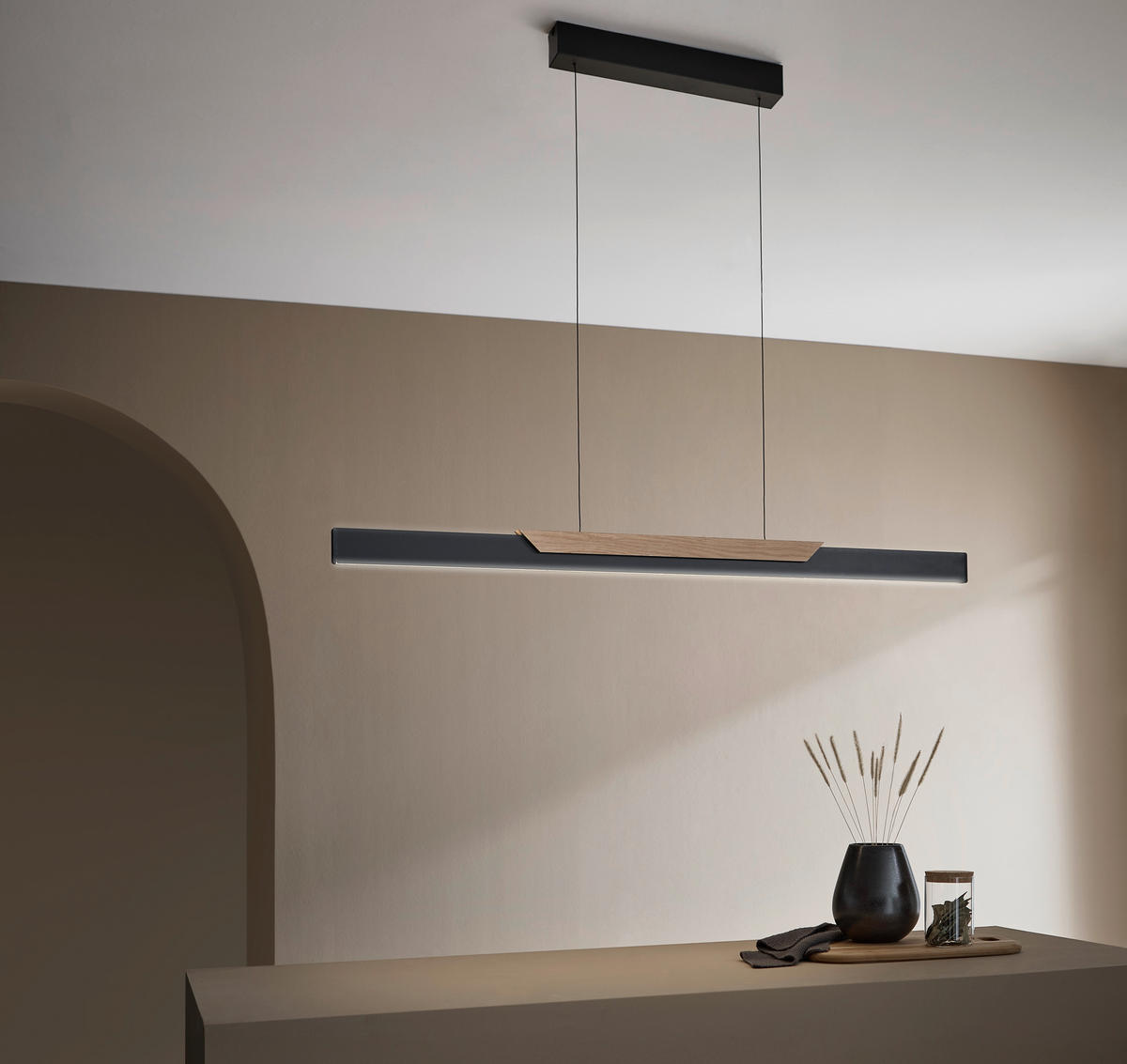 LED-HÄNGELEUCHTE 121/6/120 cm  - Eiche Bianco/Schwarz, Natur, Holz/Kunststoff (121/6/120cm)