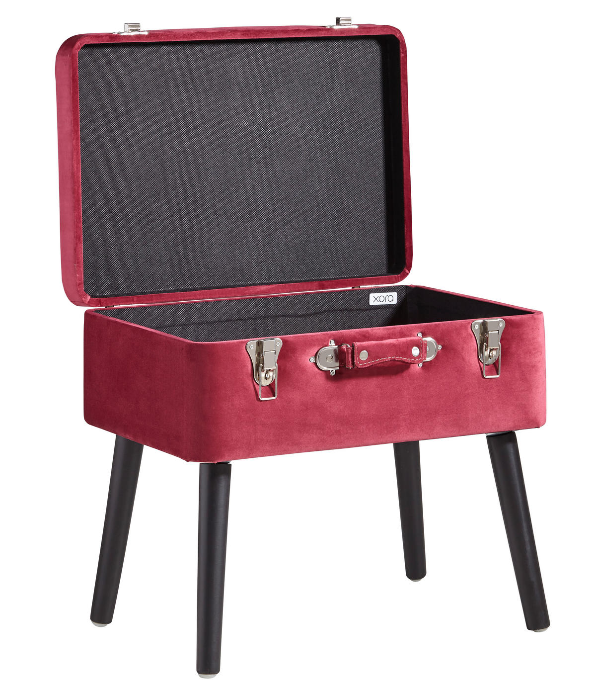 HOCKER Samt Kiefer Schwarz, Bordeaux  - Bordeaux/Schwarz, Trend, Holz/Textil (50/46/35cm) - Xora