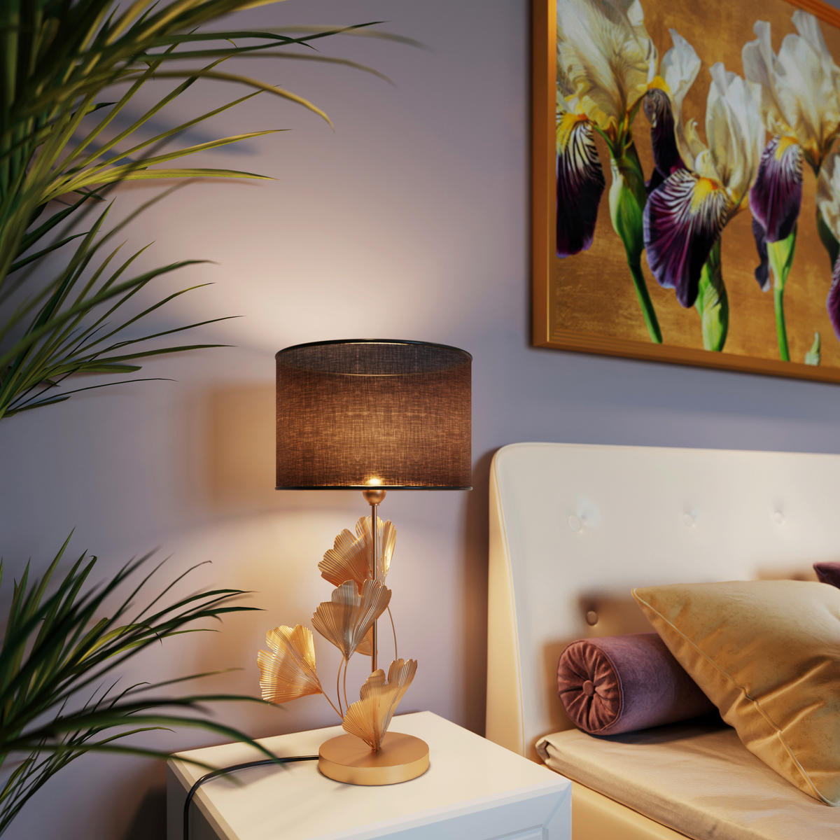 TISCHLEUCHTE Flores 36/62/30 cm  - Goldfarben/Schwarz, Design, Textil/Metall (36/62/30cm) - Kare-Design