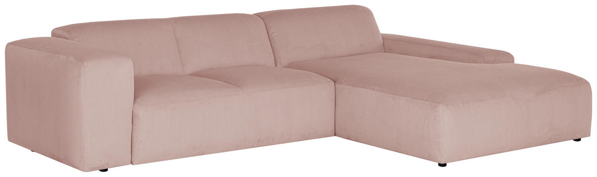 ECKSOFA in Cord Rosa  - Schwarz/Rosa, Design, Kunststoff/Textil (304/200cm) - MID.YOU