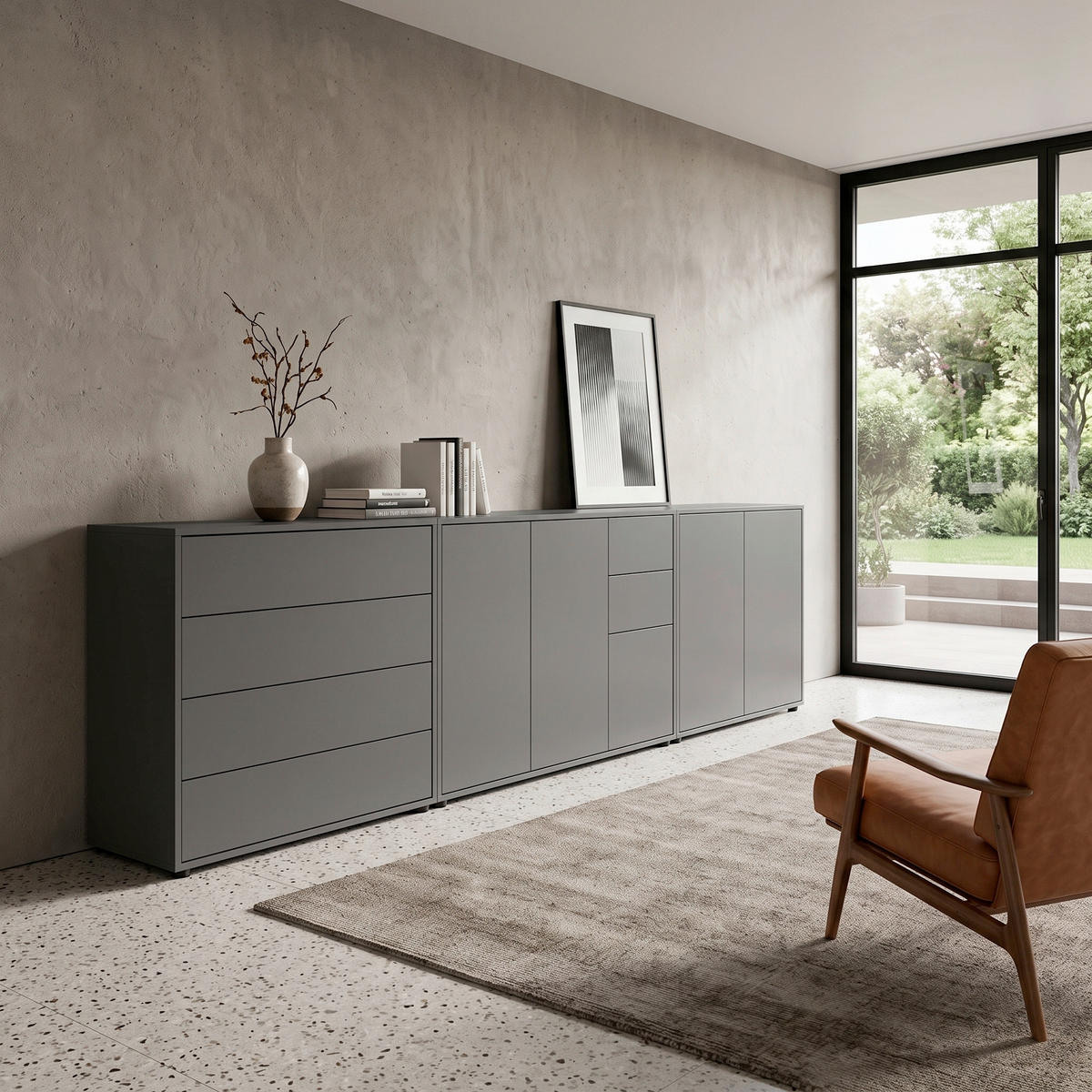 SIDEBOARD  263,5/73/33 cm 6 Schublade(n)  - Anthrazit/Schwarz, MODERN, Holzwerkstoff (263,5/73/33cm) - MID.YOU