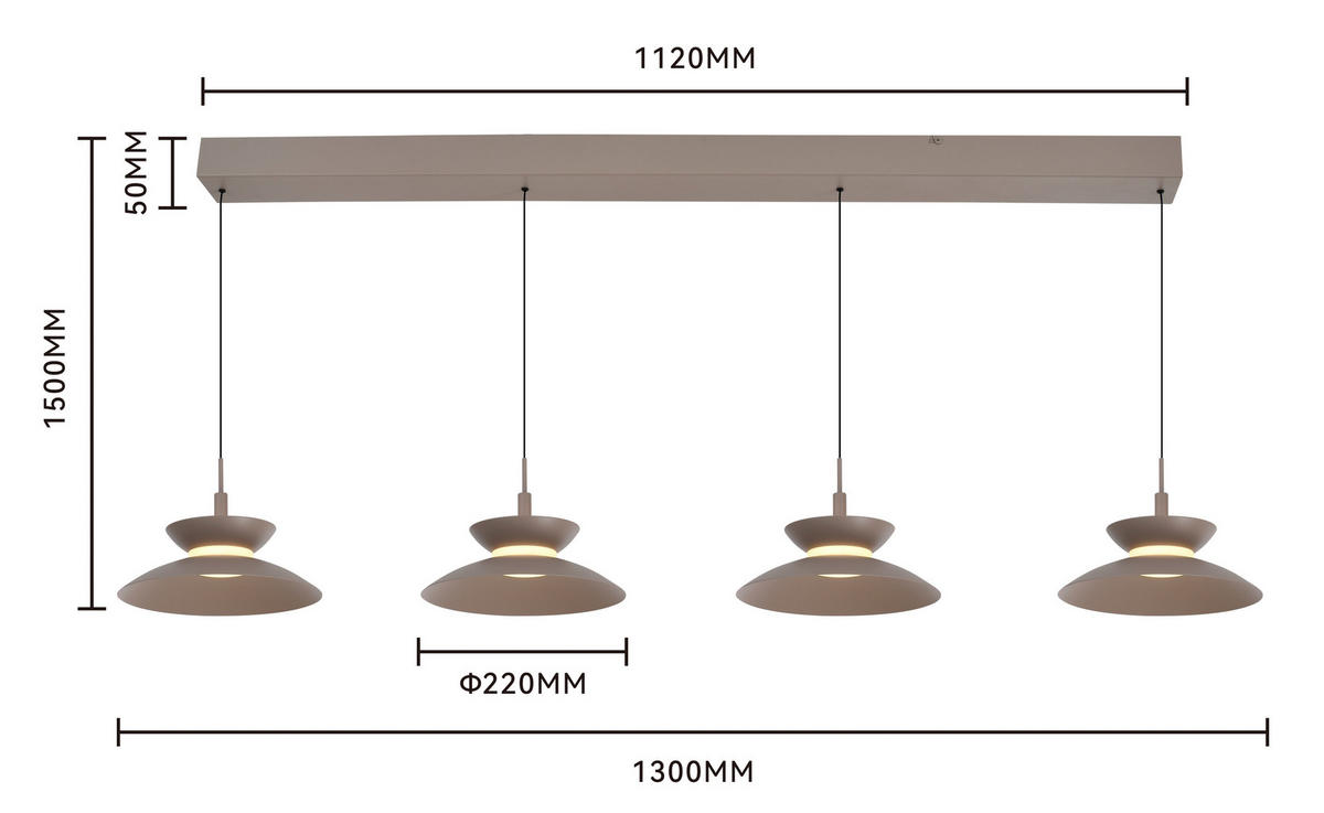 LED-HÄNGELEUCHTE Gubbio 121/150/22 cm  - Sandfarben, Design, Metall (121/150/22cm)
