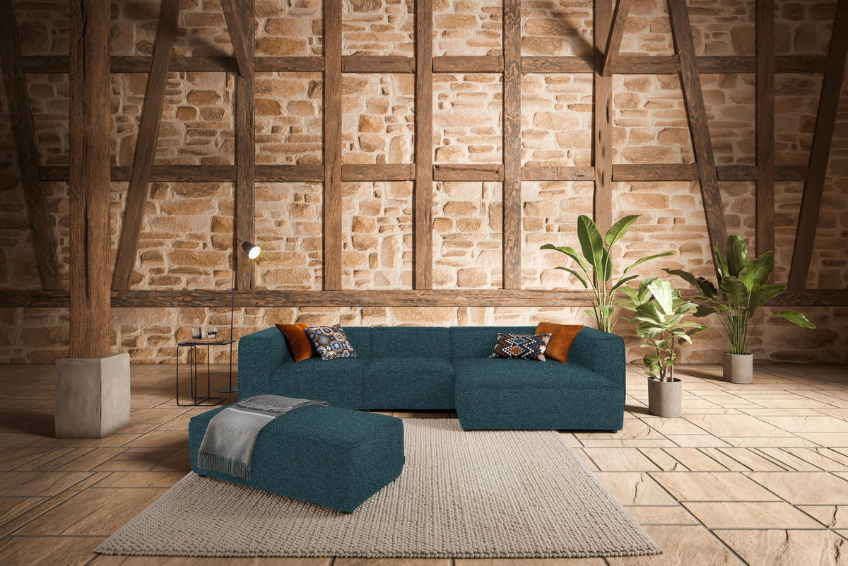 ECKSOFA in Flachgewebe Blau  341/164 cm  - Blau/Schwarz, Design, Kunststoff/Textil (341/164cm) - W.Schillig