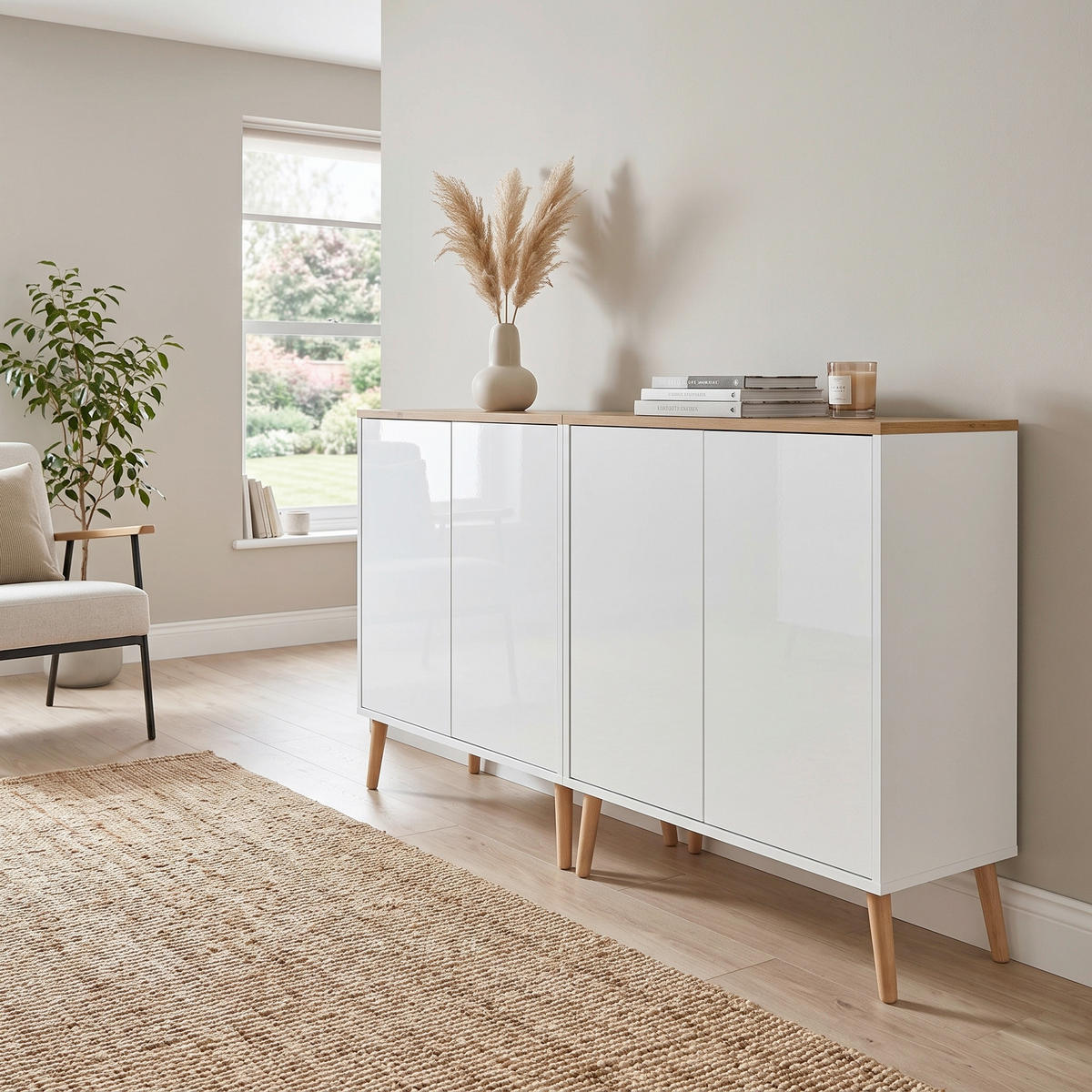SIDEBOARD Mailand Set 2 + HF 158/86/33 cm  - Weiß Hochglanz/Eiche Artisan, MODERN, Holz/Holzwerkstoff (158/86/33cm) - MID.YOU