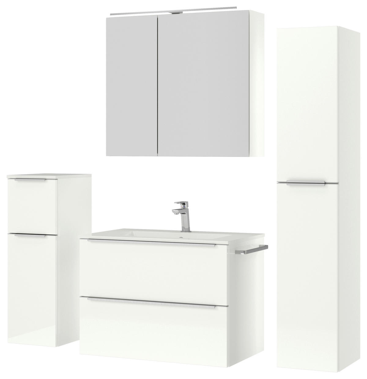 BADEZIMMER 5-teilig  in 141 cm  - Edelstahlfarben/Weiß Hochglanz, MODERN, Holzwerkstoff/Stein (141cm) - Nobilia
