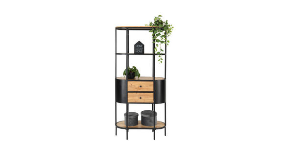 STANDREGAL Akazie massiv Schwarz, Akaziefarben - Schwarz/Akaziefarben, Trend, Holz/Metall (78/172/36cm) - Ambia Home