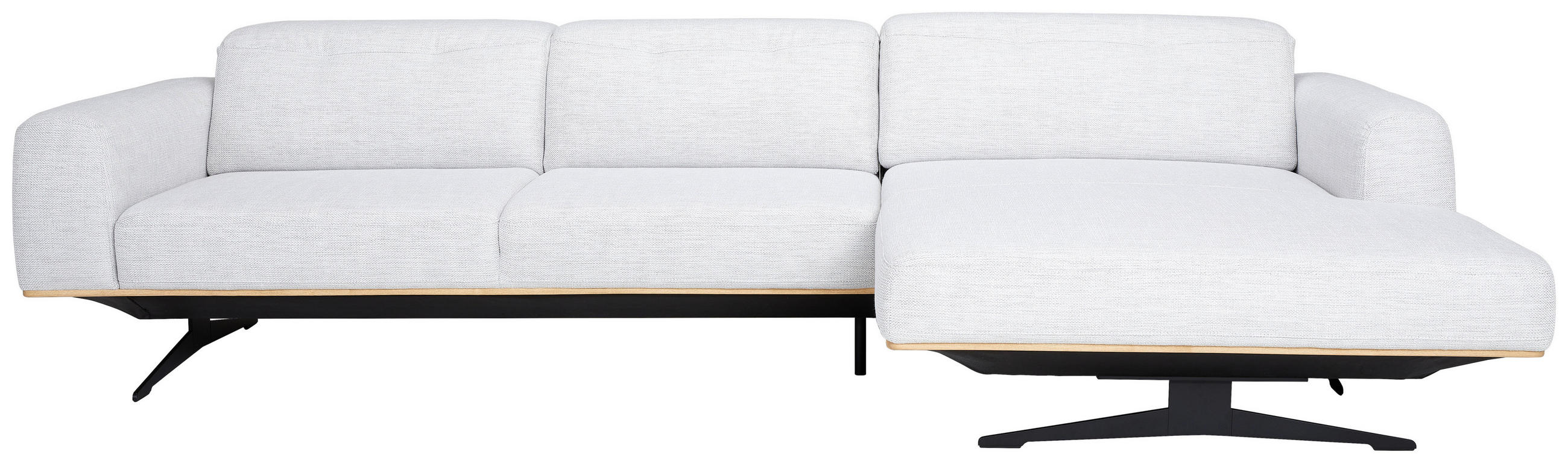 ROHOVÁ SEDAČKA, textil, světle šedá - černá/barvy dubu, Design, kov/dřevo (305/163cm) - Novel