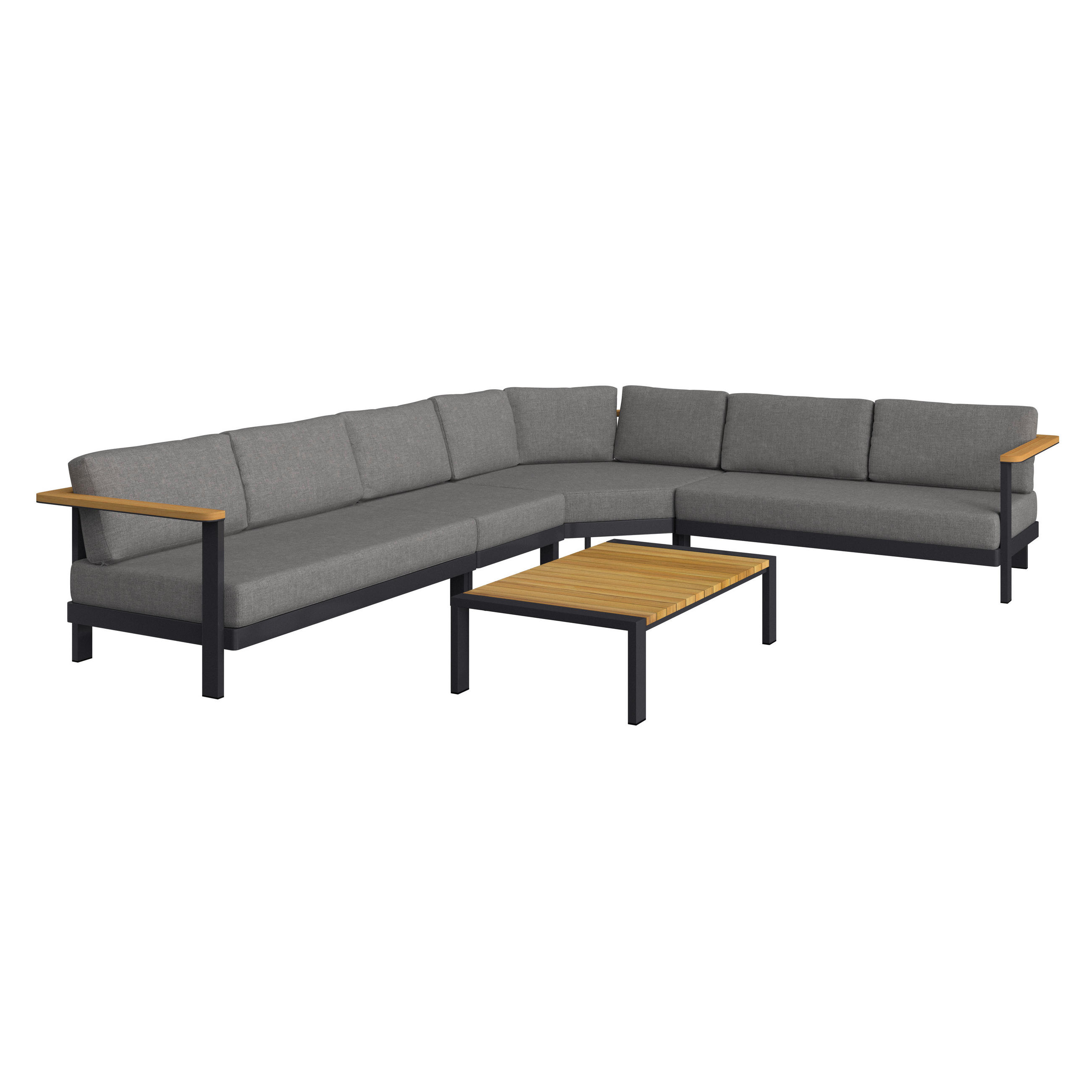 LOUNGEGARNITUR 288/362 cm Teakholz massiv Aluminium  - Dunkelgrau/Anthrazit, Design, Holz/Textil (288/362cm) - Amatio