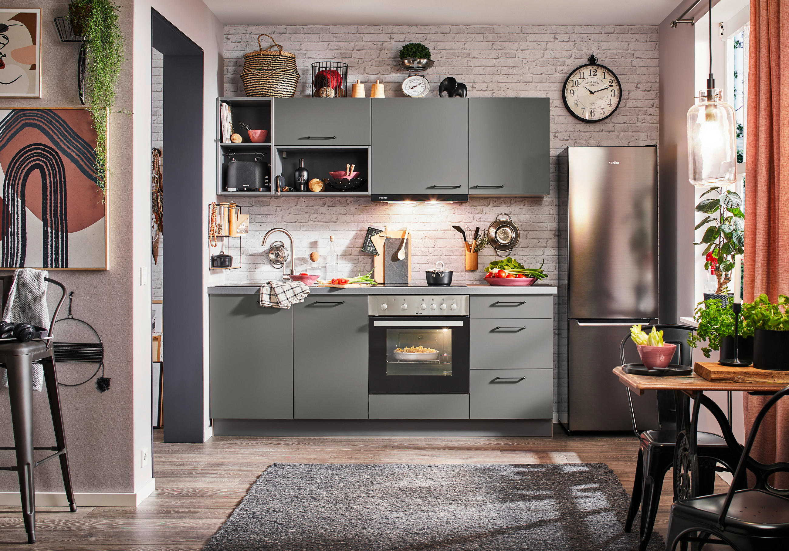 KÜCHENBLOCK 205 cm   in Anthrazit  - Anthrazit/Schwarz, KONVENTIONELL, Holzwerkstoff/Metall (205cm) - Express