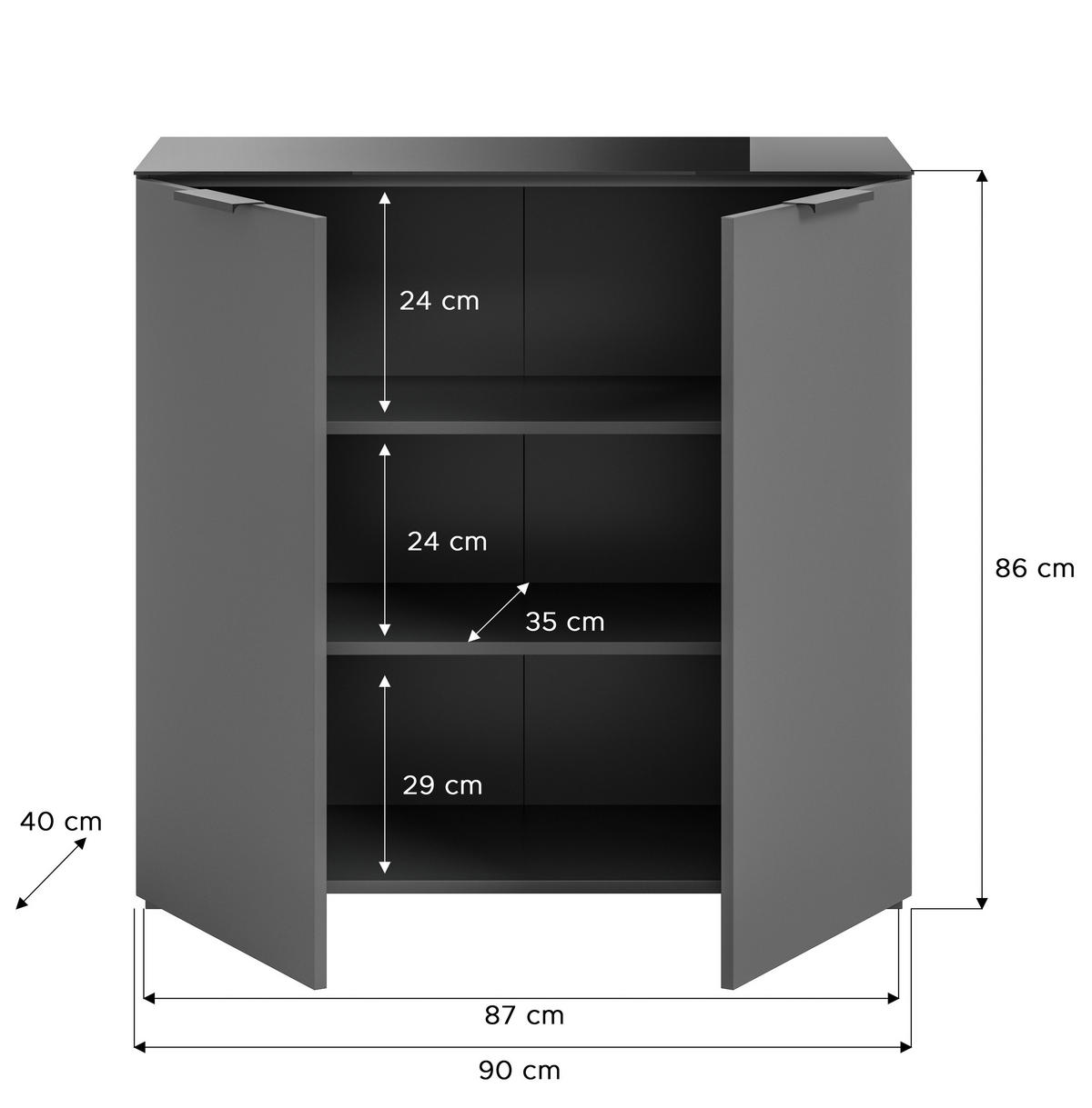 KOMODA, antracit  - antracit, Design, umetna masa/steklo (90/86/40cm) - Livetastic