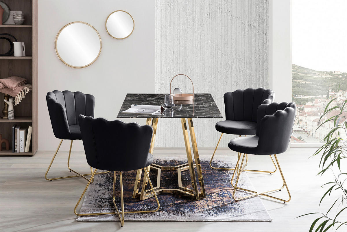 ESSTISCH in Glas 160/90/76 cm  - Goldfarben/Schwarz, MODERN, Glas/Metall (160/90/76cm) - Livetastic