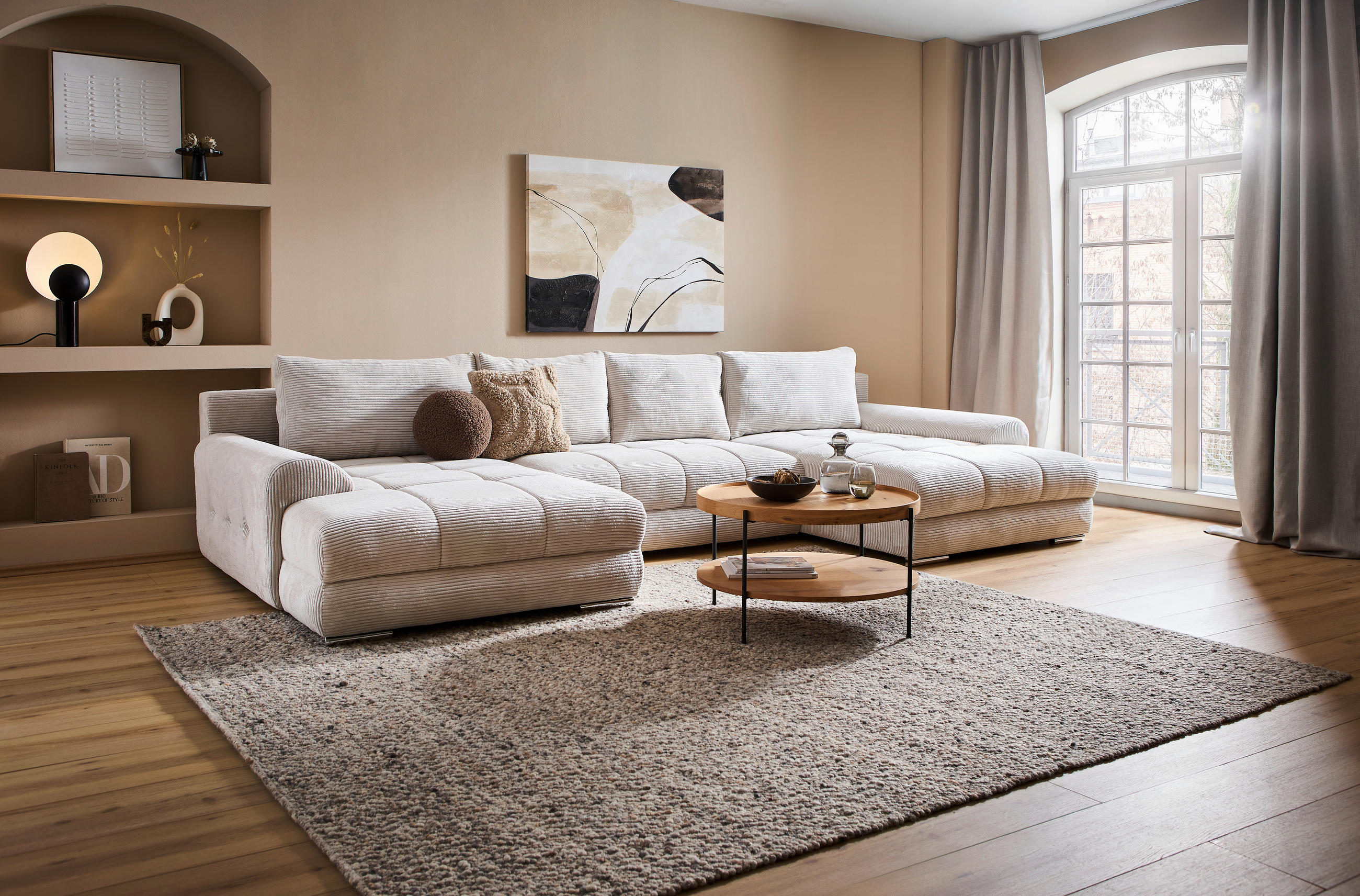 WOHNLANDSCHAFT Naturfarben Cord  - Chromfarben/Naturfarben, KONVENTIONELL, Kunststoff/Textil (180/376/180cm) - Carryhome