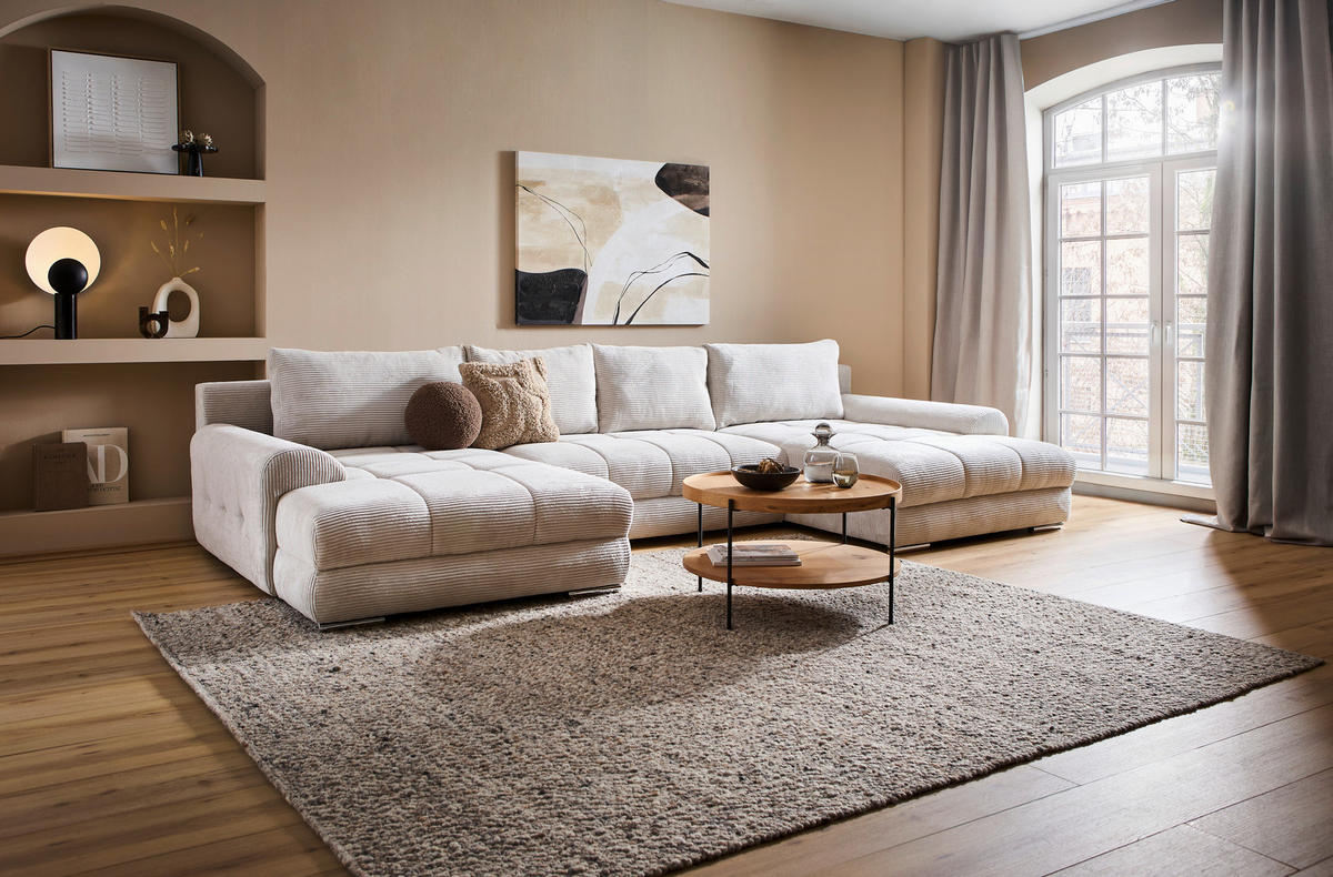 WOHNLANDSCHAFT in Cord Naturfarben  - Chromfarben/Naturfarben, KONVENTIONELL, Kunststoff/Textil (180/376/180cm) - Carryhome
