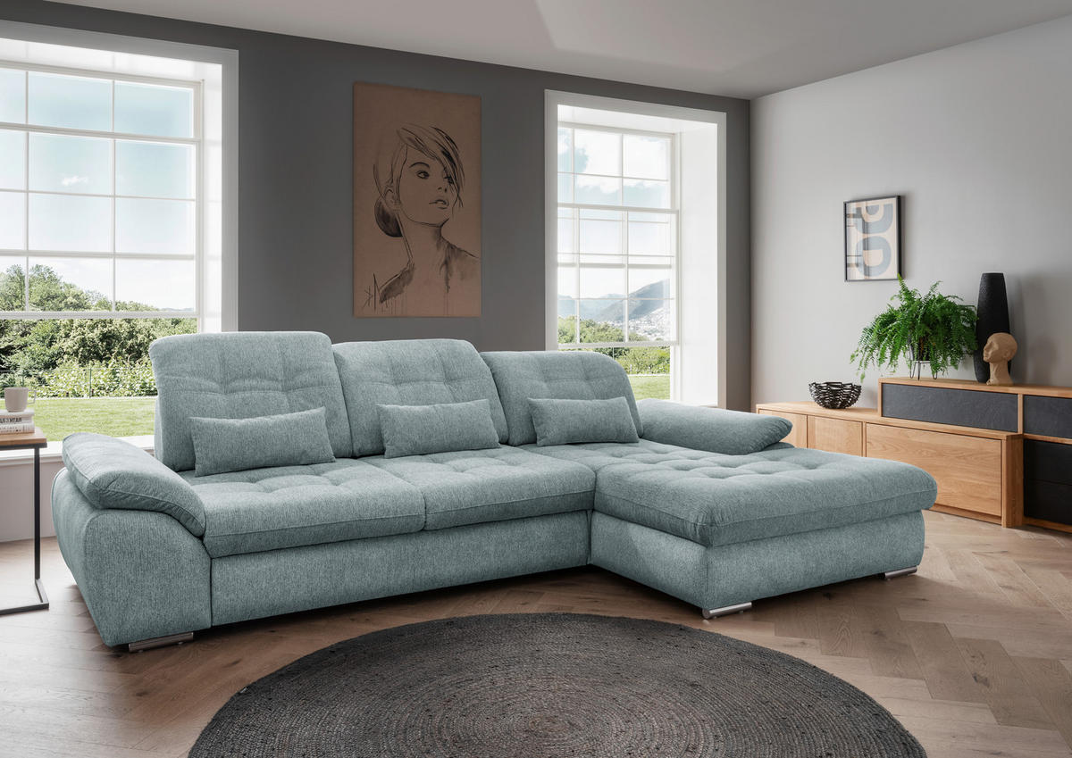 ECKSOFA in Chenille Blau  - Chromfarben/Blau, Modern, Textil/Metall (314/184cm) - Livetastic