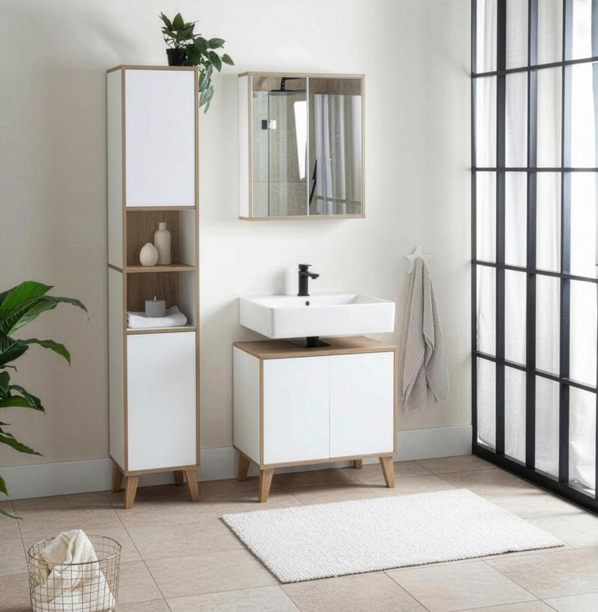 SPIEGELSCHRANK 60/70/15 cm  - Weiß/Eiche Artisan, MODERN, Glas/Holzwerkstoff (60/70/15cm) - MID.YOU