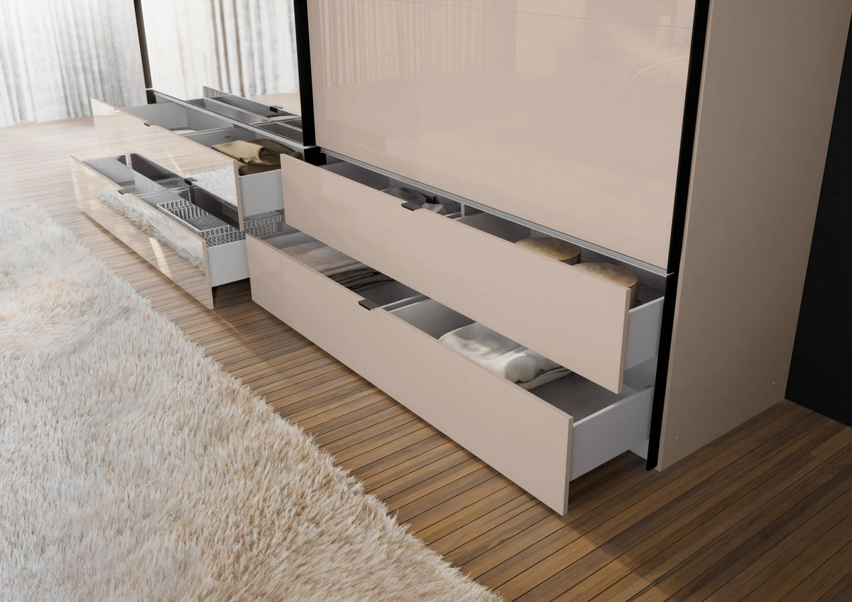 SCHWEBETÜRENSCHRANK 306/222/68 cm 2-türig Elfenbein  - Elfenbein/Schwarz, Design, Glas/Holzwerkstoff (306/222/68cm) - Dieter Knoll