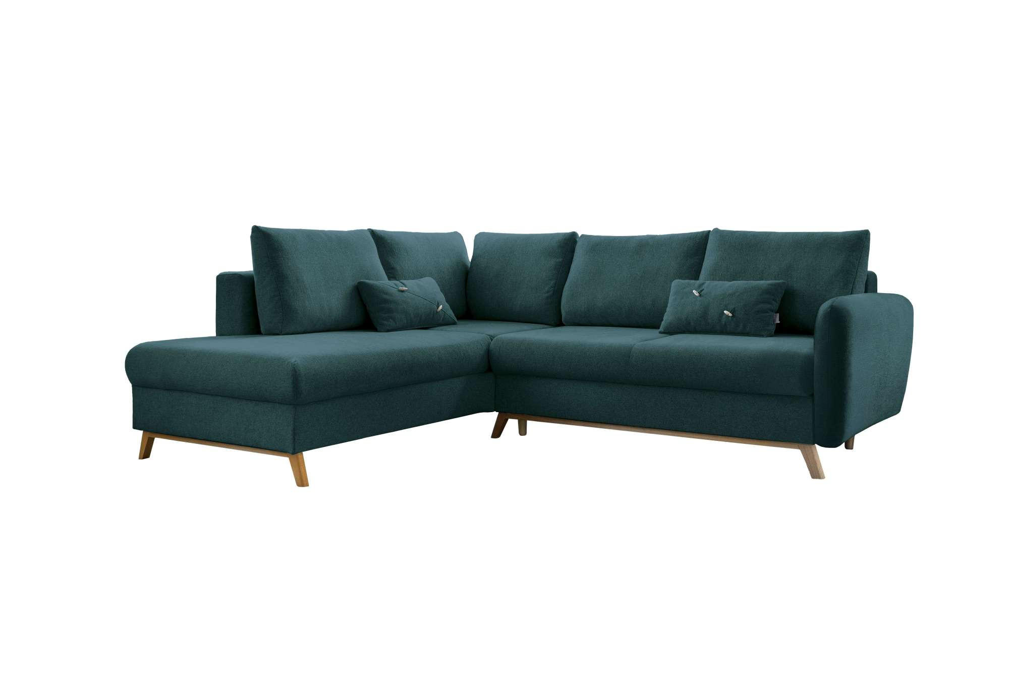 ECKSOFA Chenille Türkis  - Türkis/Naturfarben, Holz/Textil (202/242cm) - MID.YOU