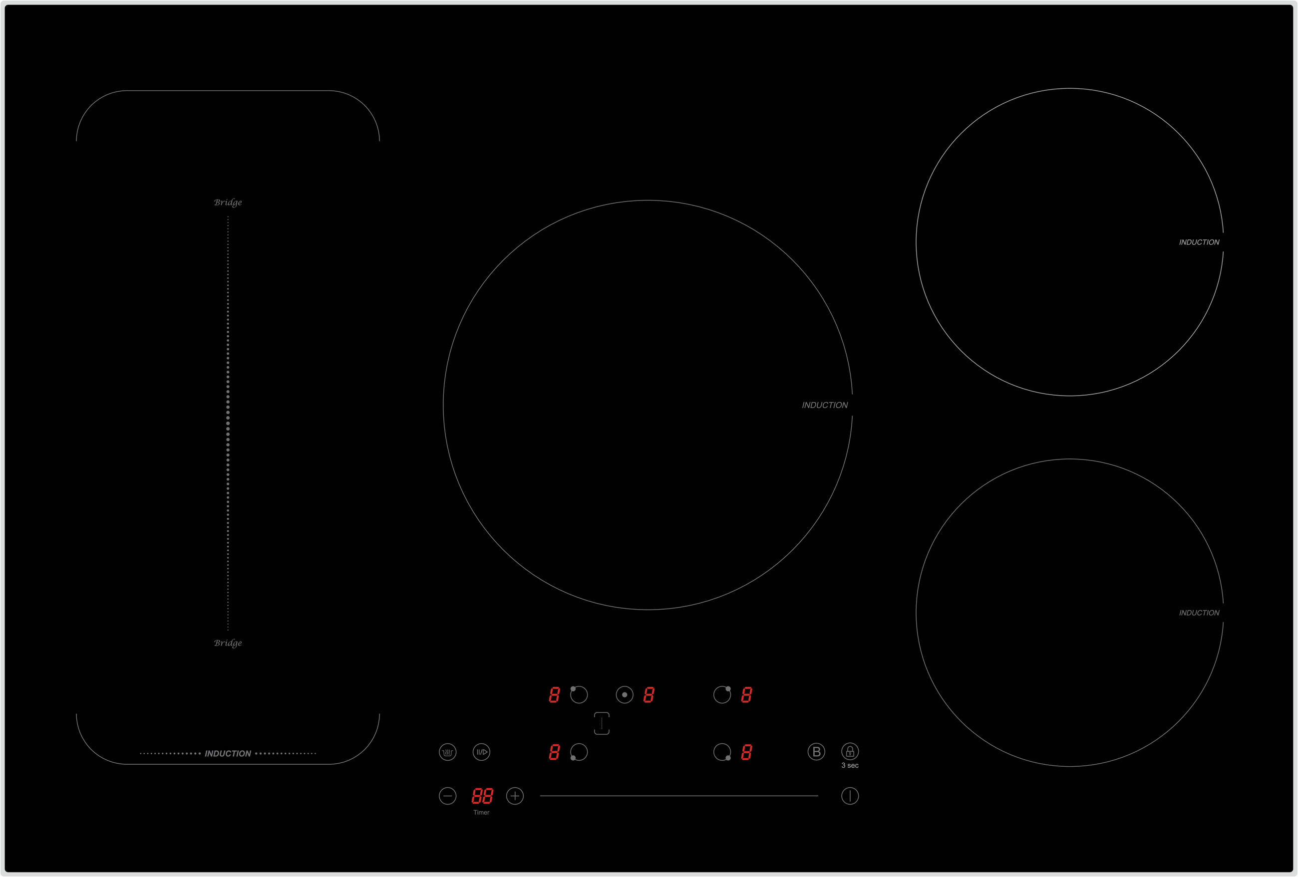 Induktionskochfeld Schwarz B: 77 cm