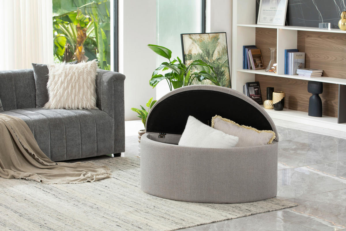 HOCKER in Textil, Holzwerkstoff Grau  - Grau, Design, Holzwerkstoff/Textil (100/44/42cm) - MID.YOU