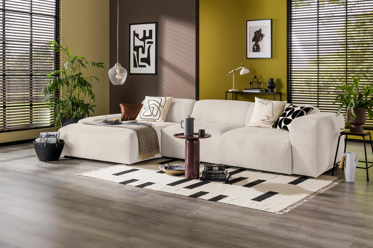ECKSOFA HANNAH Creme Cord  - Creme/Schwarz, Design, Kunststoff/Textil (170/343cm) - MID.YOU