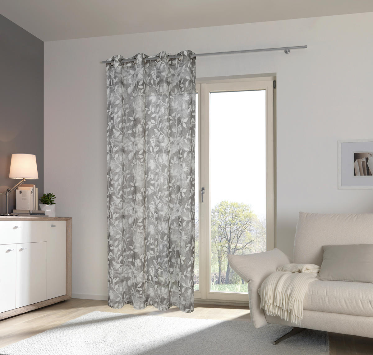 ÖSENVORHANG halbtransparent  - Weiß/Grau, Design, Textil (135/245cm) - Esposa