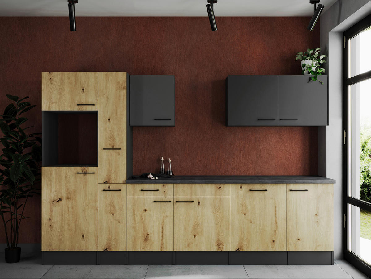 MODULKÖK UTAN VITVAROR 310 cm   i grå, ek Artisan  - svart/grå, Design, metall/trämaterial (310cm) - Respekta