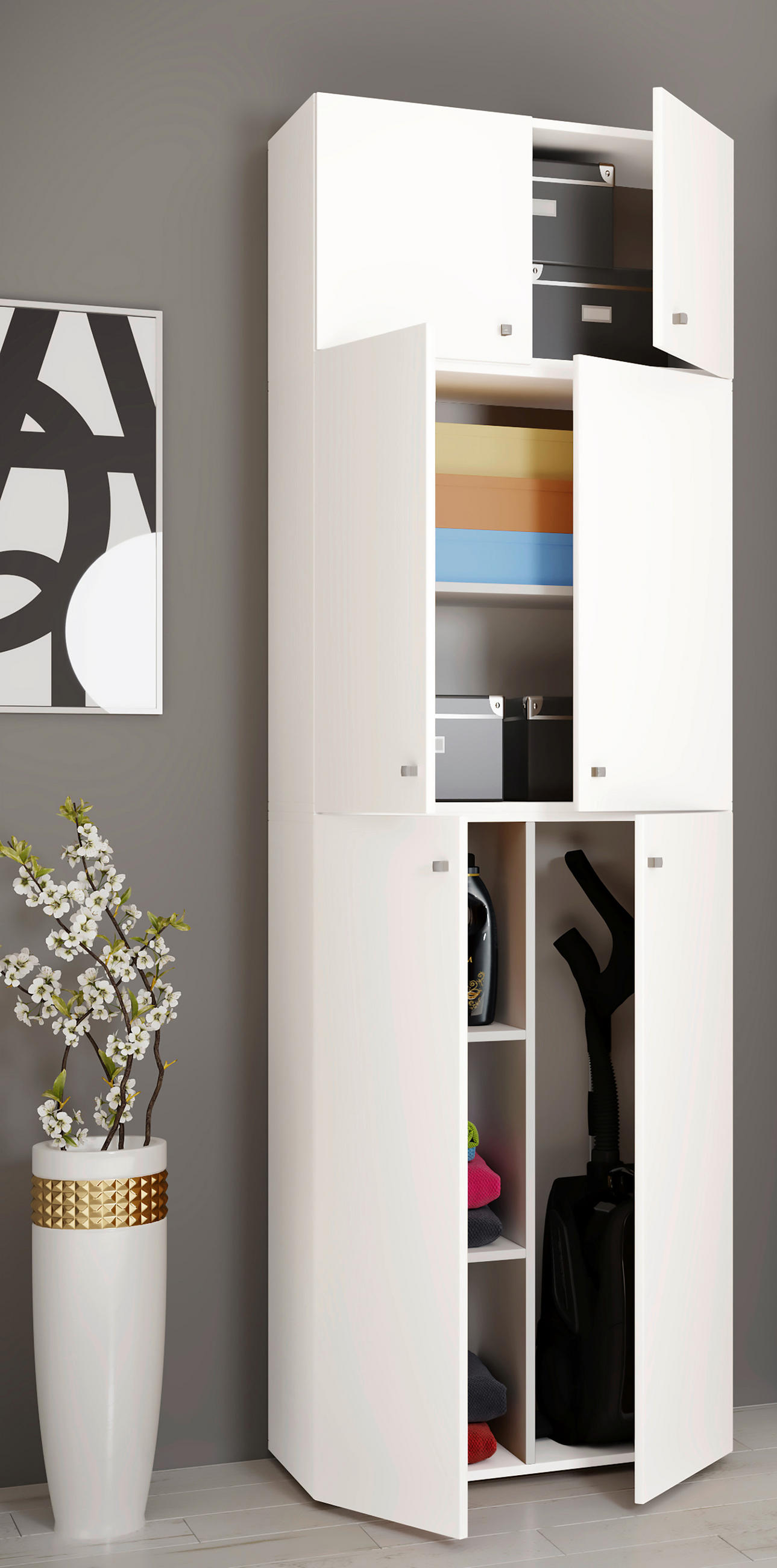 MEHRZWECKSCHRANK 70/223/39 cm - Weiss/Schwarz, Modern, Holzwerkstoff/Kunststoff (70/223/39cm) - MID.YOU