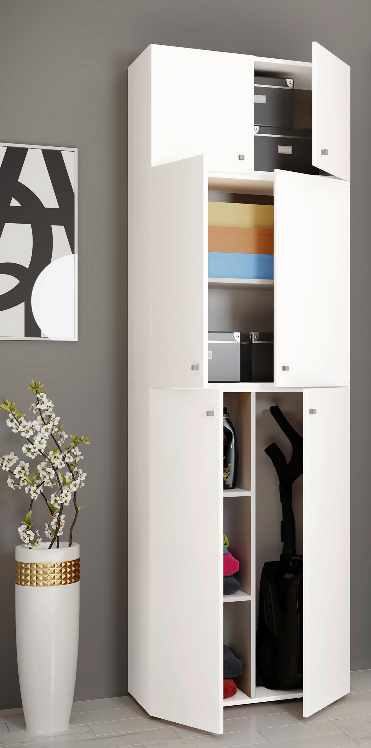 MEHRZWECKSCHRANK 70/223/39 cm  in Weiß  - Schwarz/Weiß, MODERN, Holzwerkstoff/Kunststoff (70/223/39cm) - MID.YOU