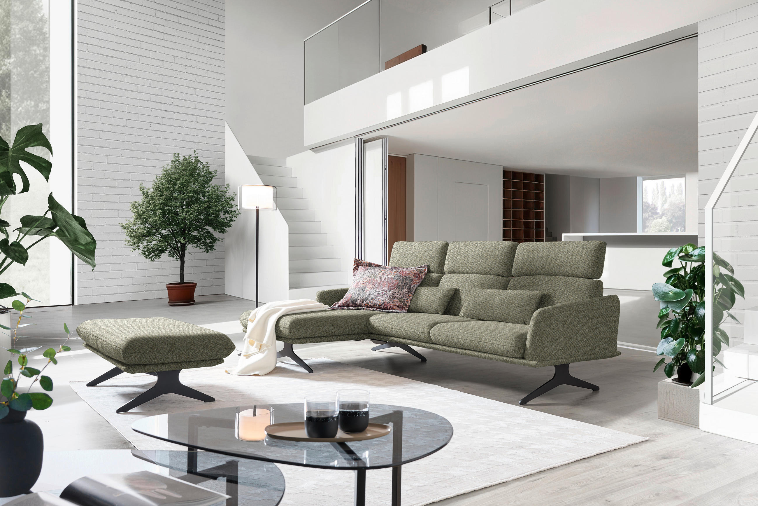ECKSOFA in Flachgewebe Greige  - Greige/Schwarz, Design, Textil/Metall (152/259cm) - Dieter Knoll