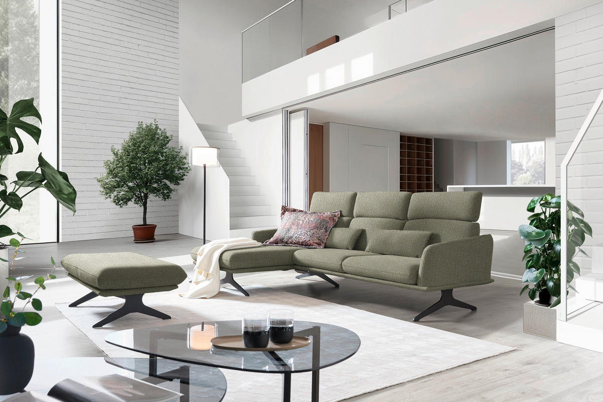 ECKSOFA in Flachgewebe Greige  - Greige/Schwarz, Design, Textil/Metall (152/259cm) - Dieter Knoll