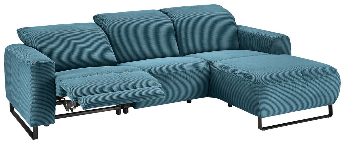 ECKSOFA in Cord Petrol  - Petrol/Schwarz, Konventionell, Textil/Metall (266/180cm) - Hom`in
