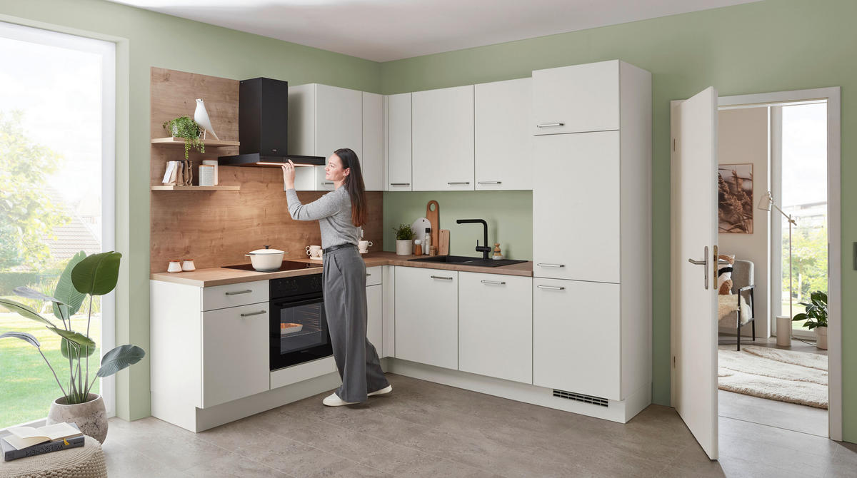 ECKKÜCHE 225/245 cm  in Eichefarben, Magnolie  - Edelstahlfarben/Eichefarben, Design, Holzwerkstoff/Metall (225/245cm) - Celina