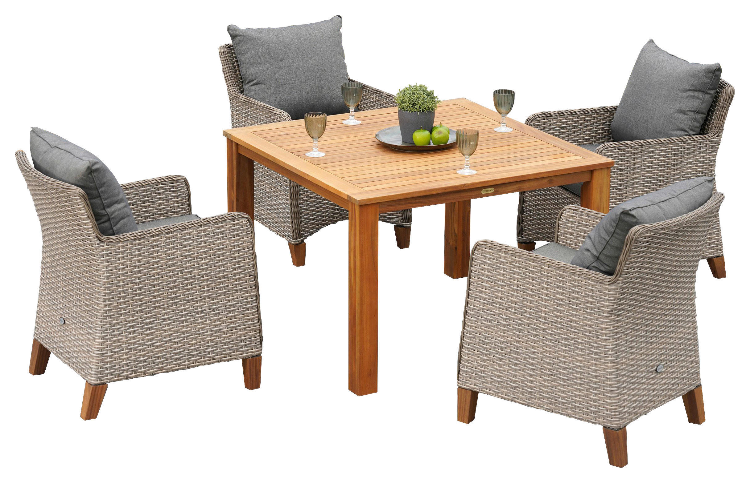 GARTENGARNITUR 5-teilig Akazie massiv Stahl 5-teilig  - Naturfarben, MODERN, Holz/Kunststoff - Gardenson